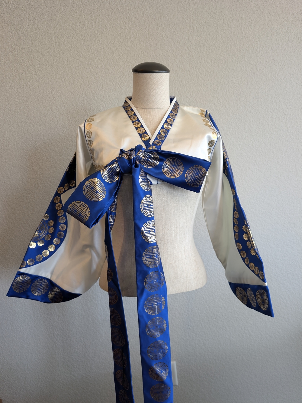 Korean traditional Hanbok Jeogori jacket Sz S/M Royal Blue And Gold